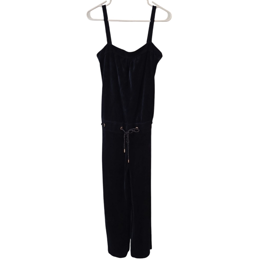 JUICY COUTURE NAVY BLUE VELOUR WIDE LEG JUMPSUIT. Y2K. SIZE SMALL.